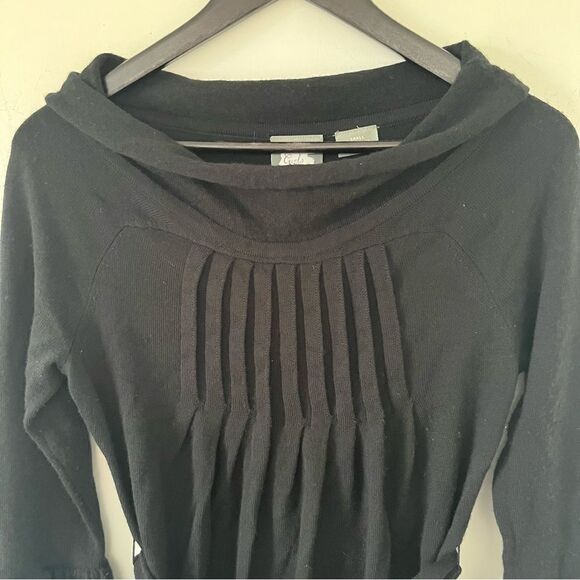 Anthropologie Girls From Savoy Black Cowl Bell Sleeve Front Pleats Sweater Dress - Picture 2 of 11